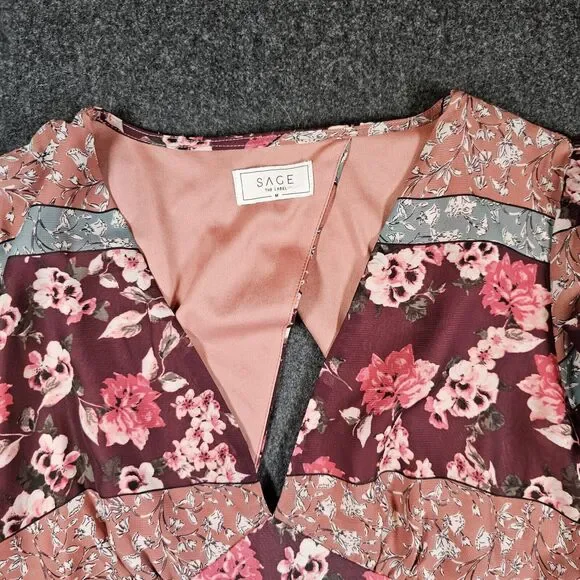 Sage the Label Dress Womens Medium Burgundy Floral Bohemian - Picture 15 of 16